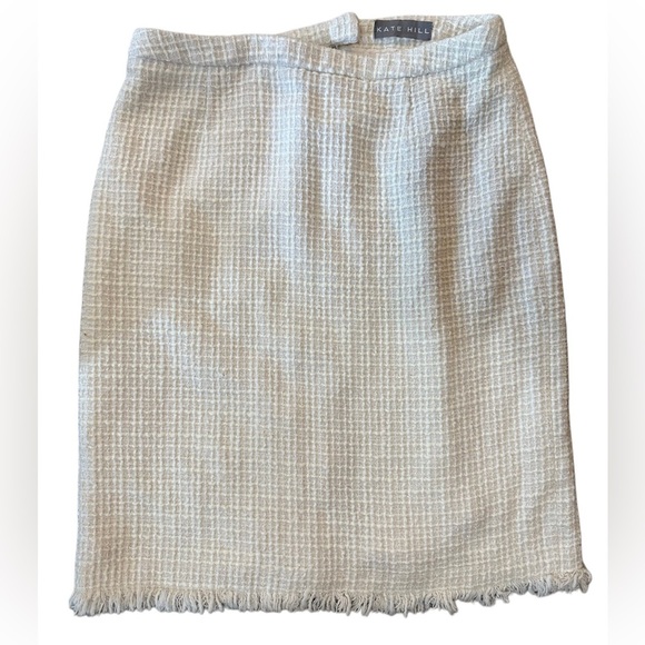 Kate Hill Black and White Pencil Skirt Knee-Length with Fringe - Picture 1 of 3